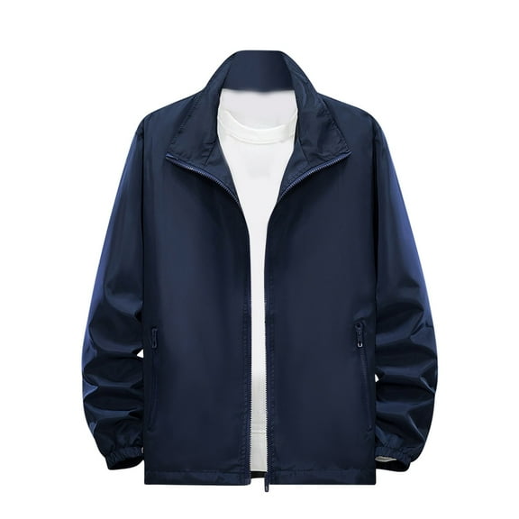 qelini Work Jacket for Men Long Sleeve Collared Coats Solid Zip up Jackets Casual Winter Outerwear with Pockets