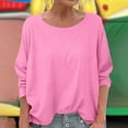thumbnail image 2 of ShomPort Tshirts for Women Long Sleeve Solid Color Crew Neck Tops Casual Comfy Everyday Collarless Blouses, 2 of 6