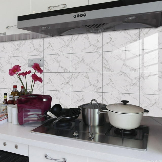 Minkissy 8Pcs Rectangular Self Adhesive Tiles for Walls with Marble Effect for Decorators Home Use