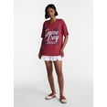 thumbnail image 2 of No Boundaries Oversized Graphic V Neck Football Tee, Women's XXS-XXL, 2 of 5