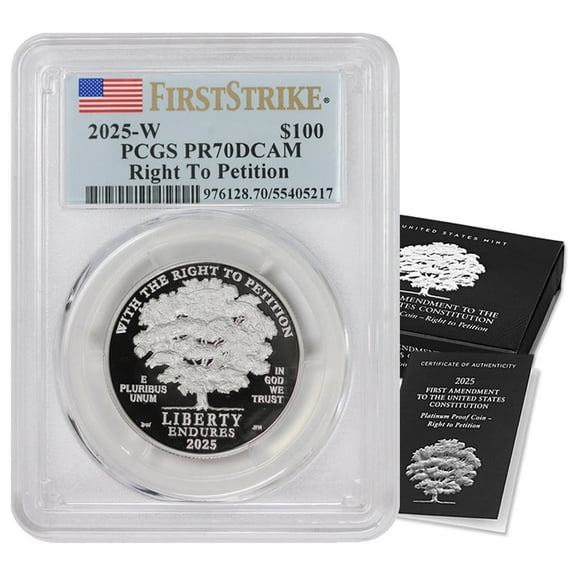 2025-W 1oz American Platinum Eagle Proof Coin PR-70 Deep Cameo First Strike Flag w/ Original Government Packaging $100 PCGS PR70DCAM U.S. Mint