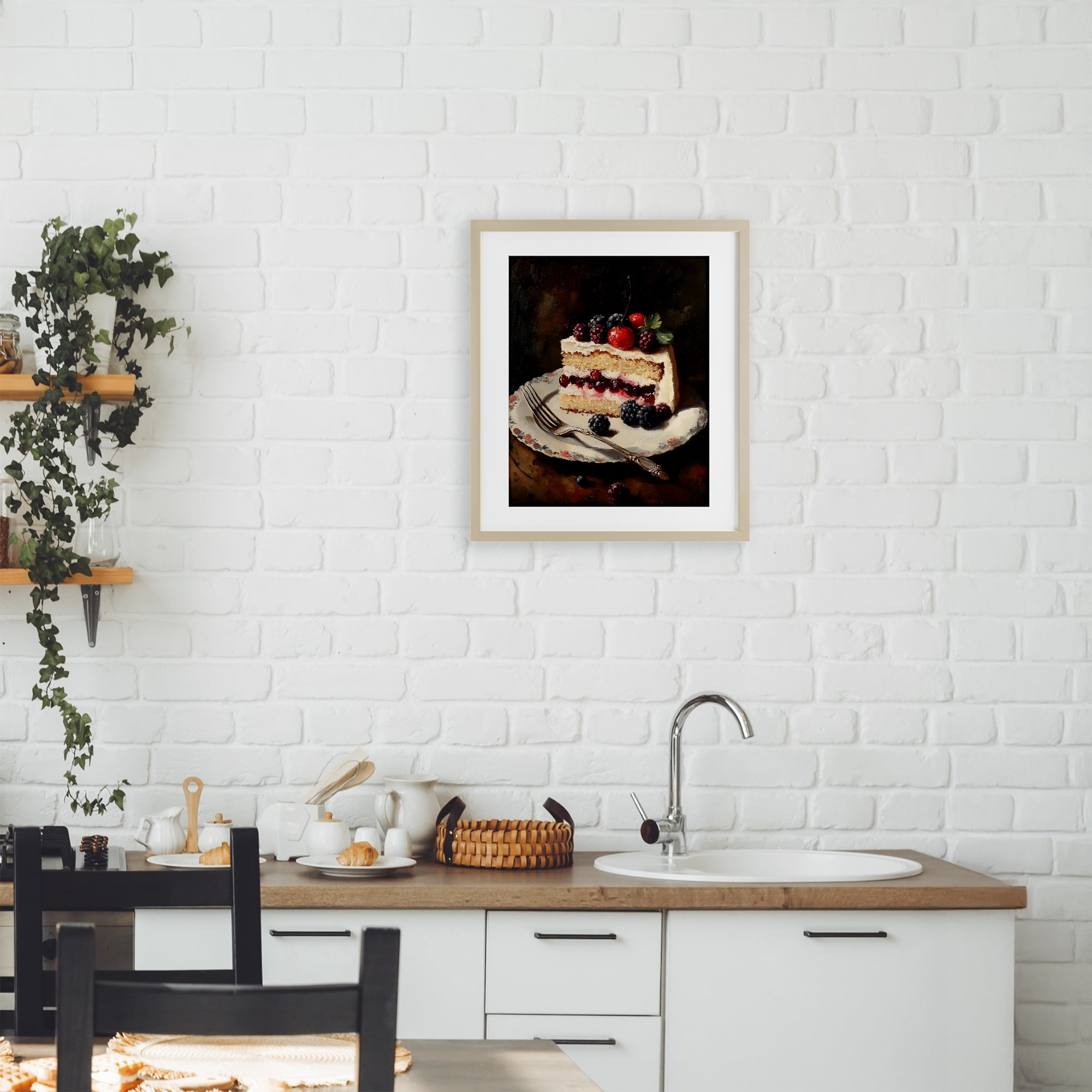 Stupell Industries Berry Topped Cake Slice Birch Framed Print Under Glass, design by Franklyn Gregory