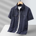 thumbnail image 2 of Cargo Shirt for Men Short Sleeve Multi-Pocket Summer, Casual Button Down Shirt Tops, Dark Blue, 2 of 8