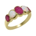 thumbnail image 1 of LBG British Made 18k Yellow Gold Ring with Natural Ruby & Opal Womens Band Ring - 33 size options - Size 7.25, 1 of 6