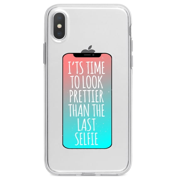 DistinctInk Clear Shockproof Hybrid Case for iPhone X / XS (5.8" Screen) - TPU Bumper Acrylic Back Tempered Glass Screen Protector - Time To Look Prettier Than the Last Selfie