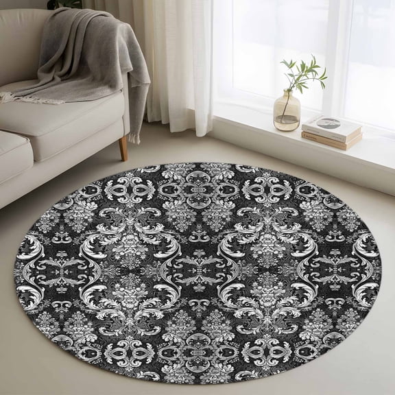 Round Rugs 4Ft, Black and White Round Area Rug Washable Indoor Throw Carpet, Modern Luxurious Geometric Abstract Art Soft Non Slip Circle Rug for Kitchen Nursery Room Home Decor Aesthetic