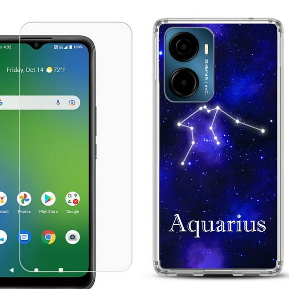 For AT&T Propel 2 5G Phone Case Cover, Shockproof Bumper Hybrid Case with Tempered Glass Screen Protector, by OneToughShield - Aquarius