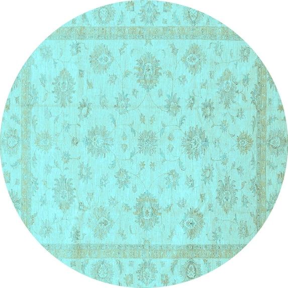Ahgly Company Indoor Round Oriental Light Blue Traditional Area Rugs, 4' Round