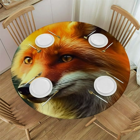 

Bciig Red Fox Christmas Tree Lights Round Table Cover Stain Resistant Washable Indoor Outdoor Tablecloth Kitchen Dining Wedding Parties Picnic Camping 100% Polyester Fiber Christmas Theme 42-46