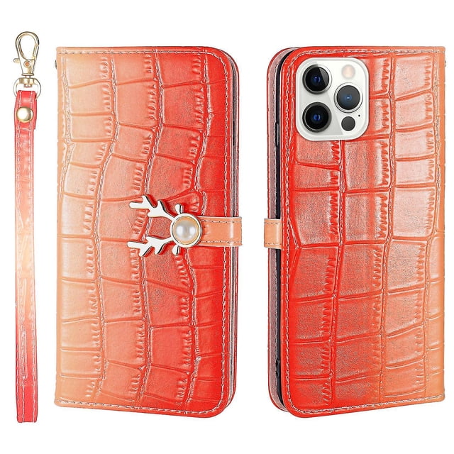 Funda con estampado de alce para iPhone 13 Pro Max con tarjetero, cordón, piel sintética, función billetera y protección contra caídas en las esquinas.