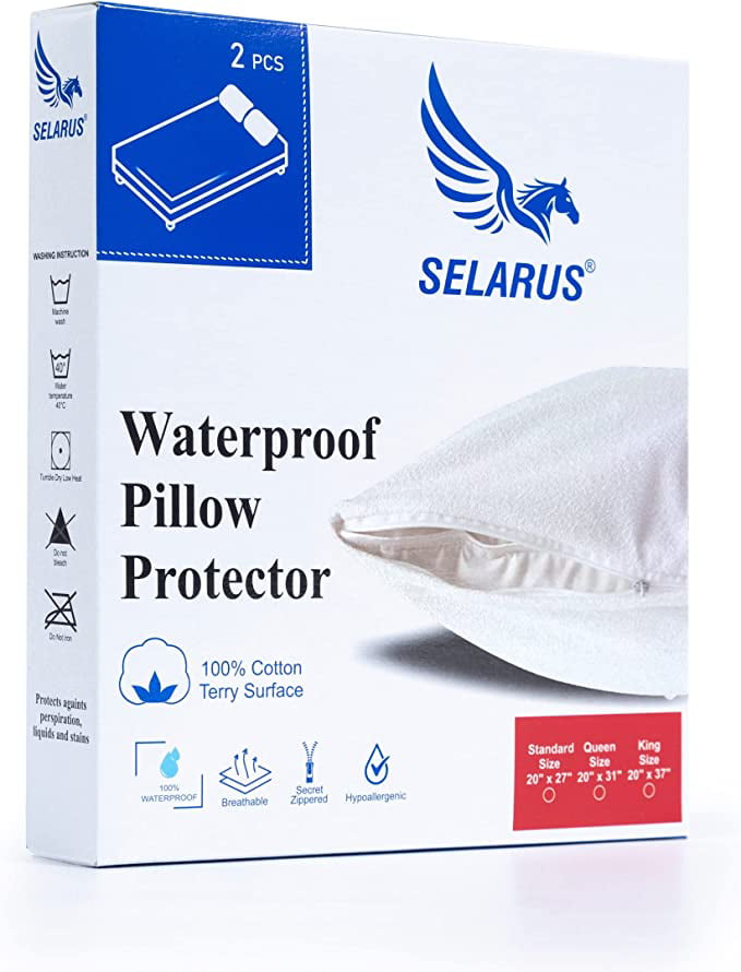 Details about   100% COTTON WATERPROOF TERRY 2X PILLOWCASE PROTECTOR COVER NON ALLERGIC WITH ZIP 