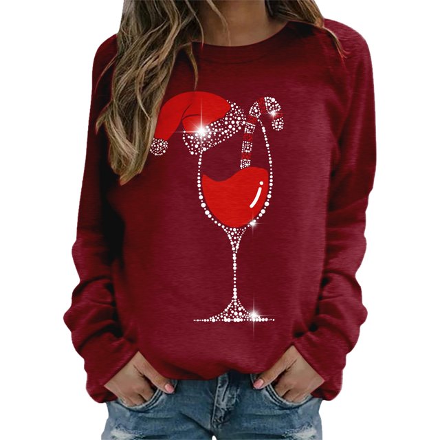 Gibobby Sudadera Navidad mujer Sudadera de Navidad para mujer, divertido árbol de Navidad, camión, gráfico, cuello redondo, casual, ajuste holgado(Vino,M)