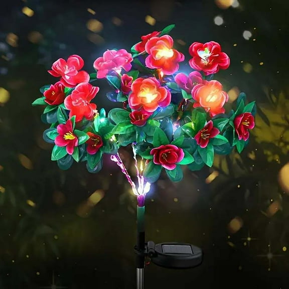Solar Garden Lights,Outdoor Azalea Flowers Lights with 56 Colorful LED Powered Pathway Lights for Yard,Lawn,Patio,Garden Decor (Red)