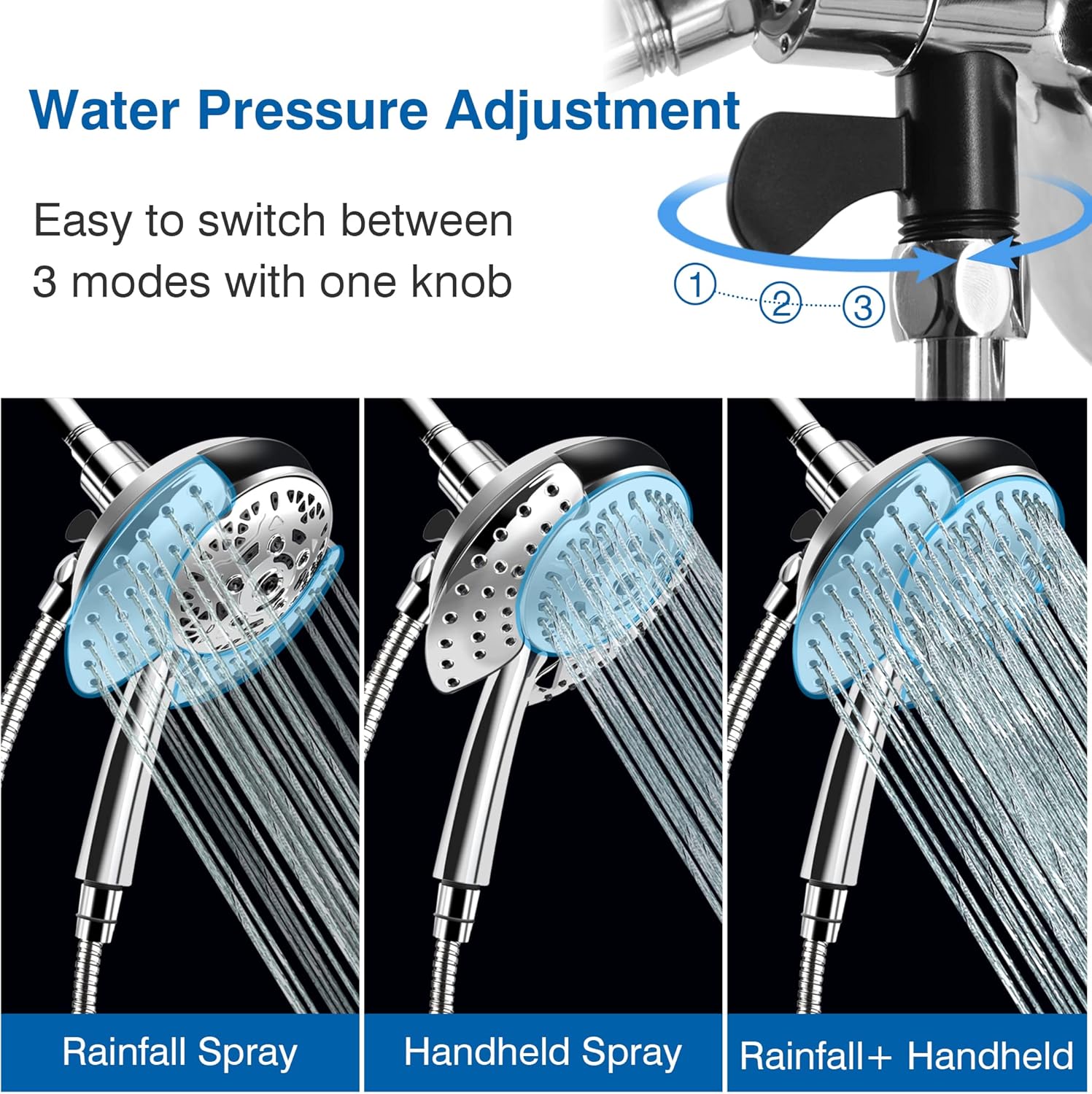 KESTE Dual Shower Head Combo, Rainfall and Handheld, Silver photo 3