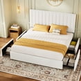 thumbnail image 3 of Amolife King Bed Frame with Adjustable Velvet-Wrapped Headboard and 4 Storage Drawers, No Box Spring Required, White, 3 of 10
