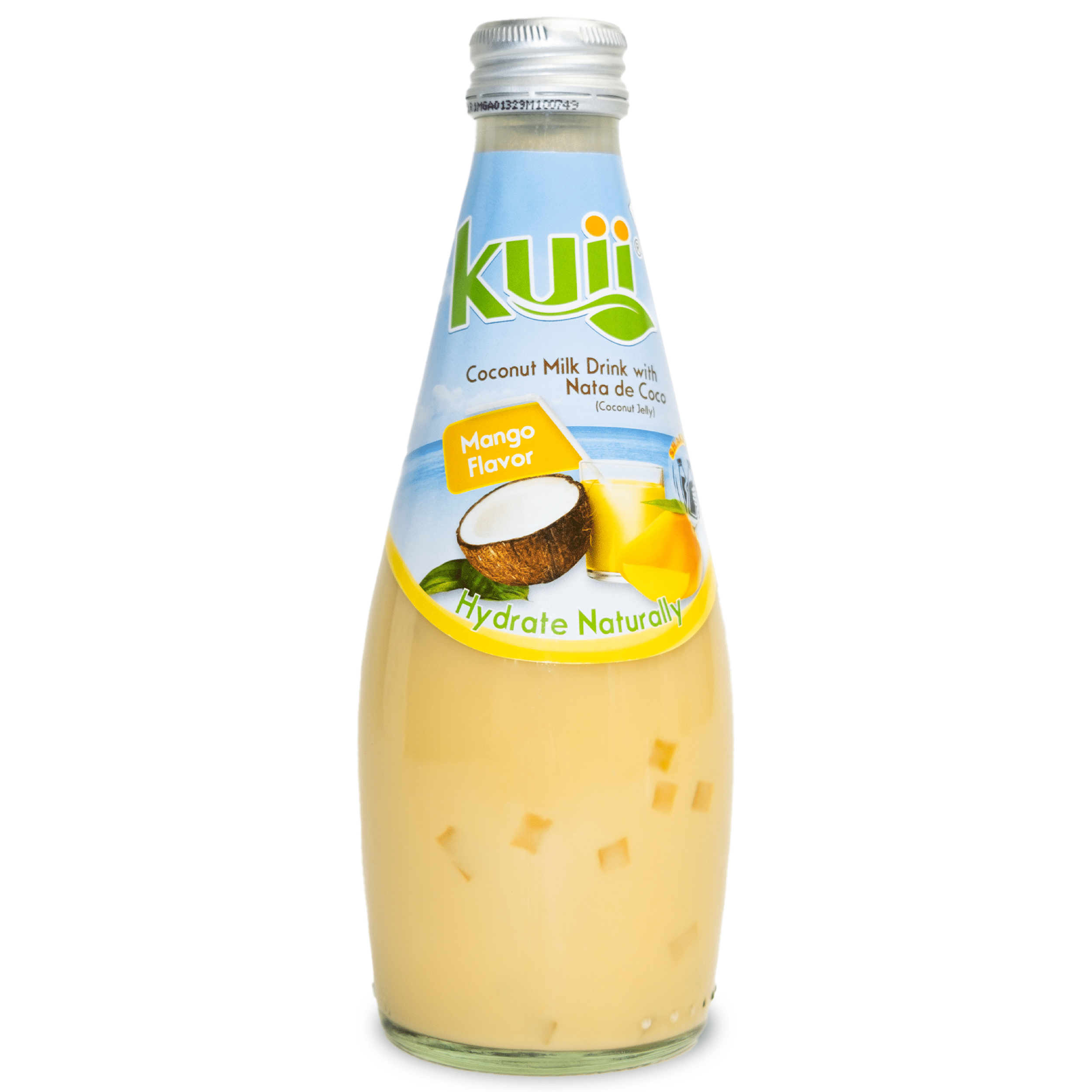 (7 pack) Kuii Drinks Coconut Milk with Nata de Coco, Mango, 290 mL Single Glass Bottle