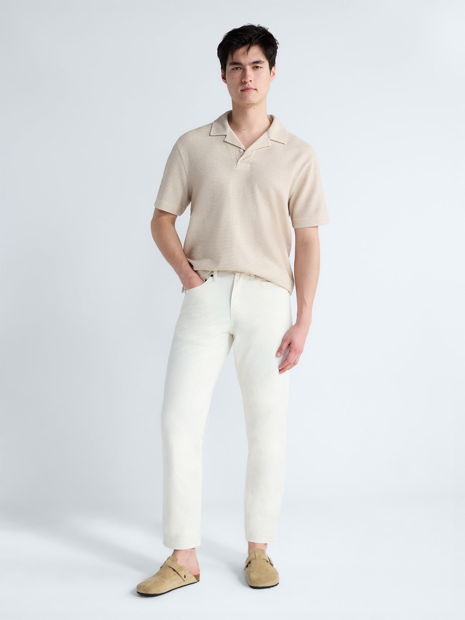 Free Assembly Men's Textured Polo Camp Shirt, Sizes S-3XL