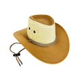 thumbnail image 2 of Unisex Adult Leather Western Cowboy Hat Small Brim Letter Detail Adjustable Chin Strap Cap for Country Festivals and Themed Events and Outdoor Parties Khaki One Size, 2 of 5