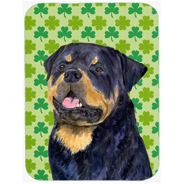 Carolines Treasures SS4455LCB 12 x 15 in. Rottweiler St. Patricks Day Shamrock Portrait Glass Cutting Board- Large
