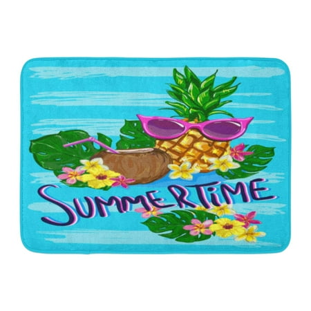Front Door Decoration Ideas For Summer GODPOK Caribbean Brown Holiday Summertime Pineapple with Sunglasses Tropical The Idea for Summer Beach Cocktail Rug Doormat Bath Mat 23.6x15.7 inch ()