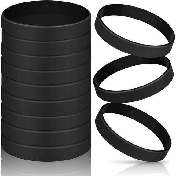 Lsupdaol 12 Pieces Rubber Bracelets, Solid Color Silicone Wristbands, Multi-Pack Blank Wristbands Bracelets for Events Rubber Bands Party (Black)