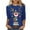 Blue-Christmas Reindeer, variant on Womens Tops Long Sleeve Juniors Fashion Christmas Printing Loose T-shirt 3/4 Sleeves Blouse Round Neck Casual Tops