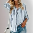 thumbnail image 3 of Weardear Womens Striped Button Down Blouse Long Roll up Sleeve Tunic Shirt Casual Loose Fit V Neck Tops with Pockets S-XXL, 3 of 6
