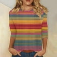 thumbnail image 2 of CYMMPU Loose Fit Crew Neck 3/4 Sleeve Striped Ombre Fall Trendy Shirts Blouses for Women Dressy Casual Spring Tunic Tops Dye Tie T-Shirts XXL, 2 of 5