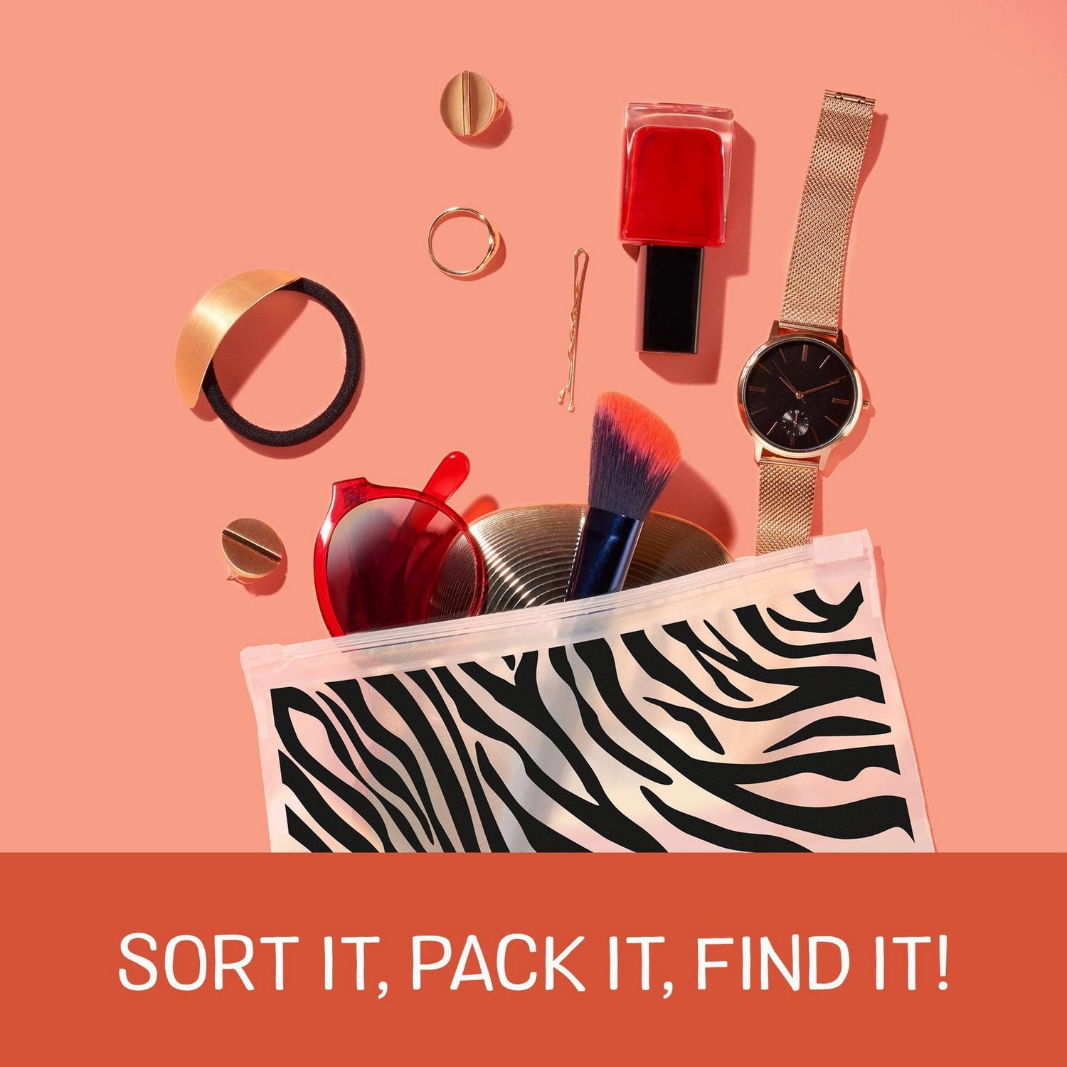 Ziploc Sacs réutilisables pour voyages, maquillage et accessoires, Idéals pour l'organisation à l'école ou à la maison, Collection chic, Grand format, Emballage de 5 Collection chic