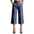 thumbnail image 5 of Bosfbaoi Capri Pants for Women Button Fly High Waist Pinstripe Cropped Culotte Pants Pleated Wide Leg Womens Pants Office Work Pants for Women, 5 of 5
