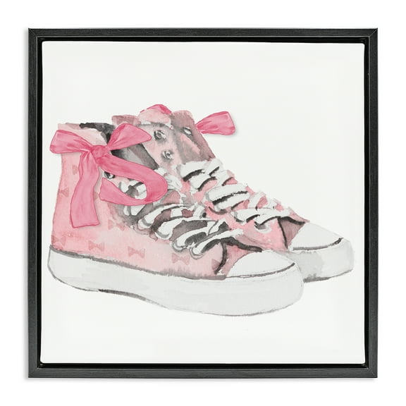 Stupell Industries Simple Pink Bow Sneakers Fashion Painting Black Floater Framed Canvas Art Print Wall Art, 18 x 18