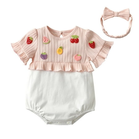 

Vuygyu Kids Toddler Baby Girls Spring Autumn Strawberry Cute Short Sleeve Romper Bodysuit Headbands Clothing Dance Leotards for Girls 5-6 Mint Baby Bodysuit Preemie Boy Clothes Leotard for Toddlers