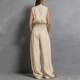 thumbnail image 3 of Women's Sleeveless Jumpsuit, Summer Solid Color With Round Neck & Zipper, Casual One-Piece For Minimalist Style Beige S, 3 of 5