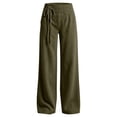 thumbnail image 4 of TEAJOPSUU Wide Leg Pants for Women Comfy Corduroy Drawstring Elastic Waist Palazzo Trousers with Pockets Casual Daily Vacation Pants Olive Green, 4 of 6