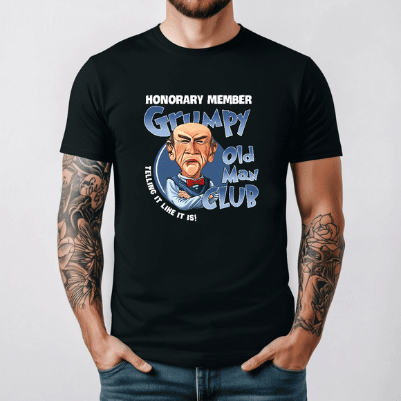Honorary Member Grumpy Old Man Club Funny Cartoon T-Shirt, up to size 3XL.
