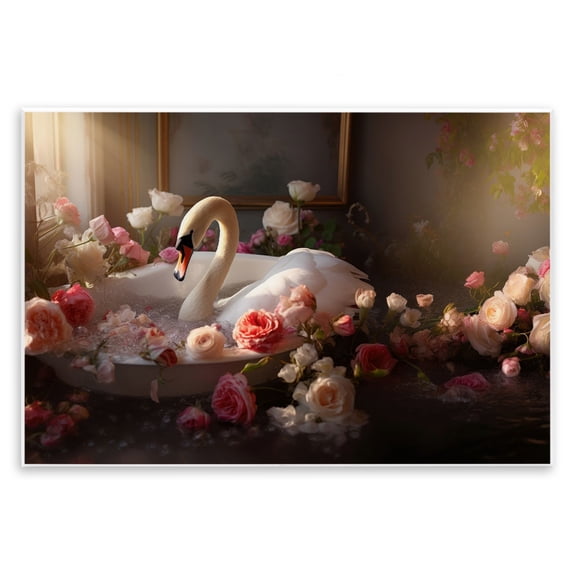 Stupell Industries Cottage Swan & Bathroom Roses Wall Plaque Art, 19 x 13, by Lazar Studio