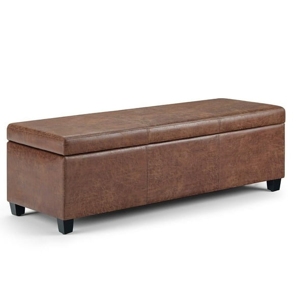 Avalon 48 inch Wide Contemporary Storage Ottoman Bench in Distressed Umber Brown Vegan Leather