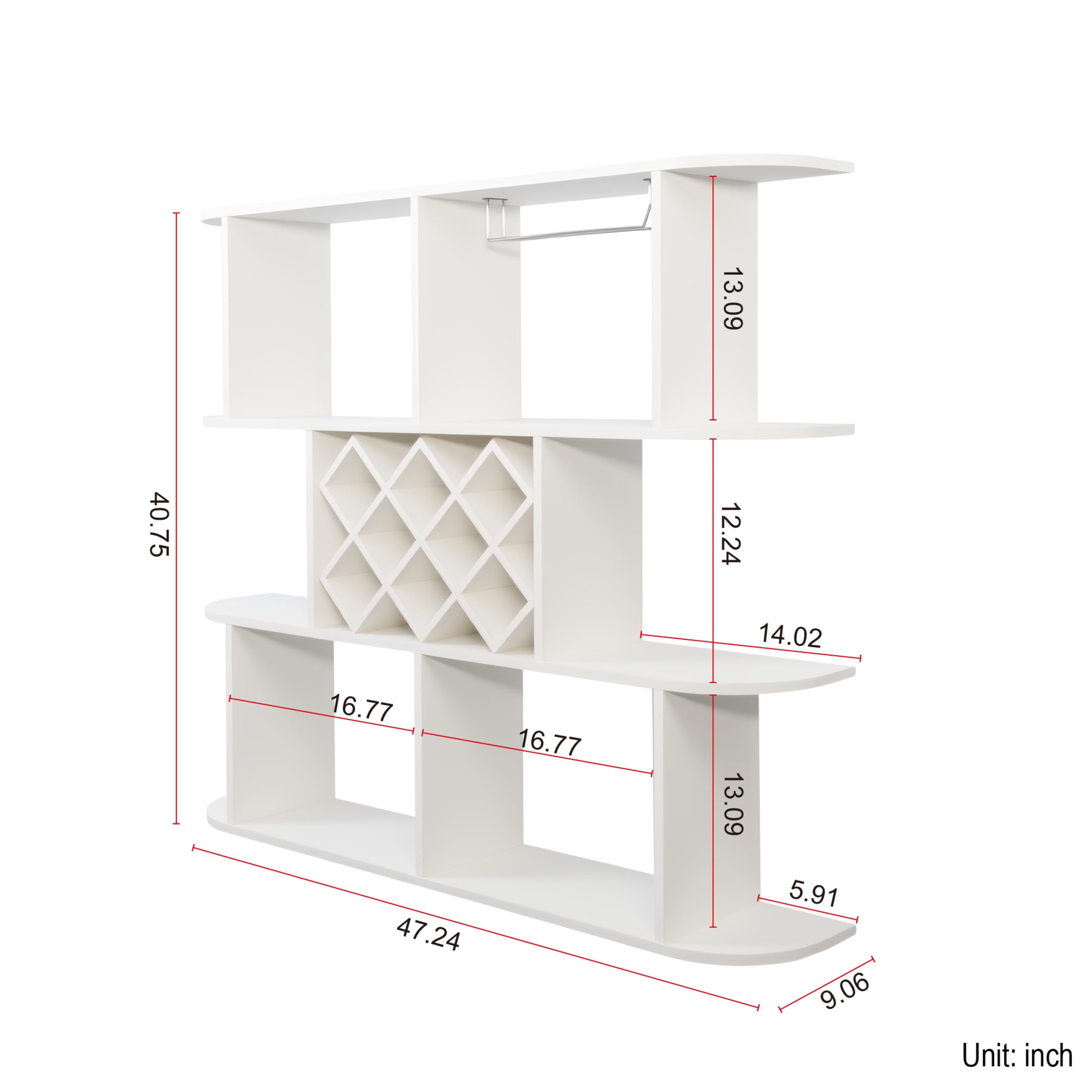 Noble House Eira 47.2" Wall-Mounted Wine Rack, Rustic Wood, 3 Tiers with Bottle Grid and Stemware Holder, White