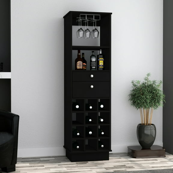 Black 12 Bar Cabinet With 1 Shelf For Essentials And 2 Drawers Stylish Storage