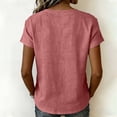thumbnail image 6 of ClodeEU Women's Linen Blend V Neck Short Sleeve Top with Lace Trim ,Solid Color Casual Blouse Pink,Womens Plus S, 6 of 7
