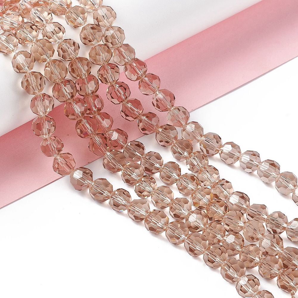 Glass Beads Strands Faceted(32 Facets) Round BurlyWood 8mm Hole: 1.5mm about 66~67pcs/strand 15.12 inch~15.35 inch(38.4~39cm)