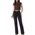 thumbnail image 2 of INSPIRE CHIC Women's Short Cap Sleeves Denim Jackets Button Down Cropped Jean Jacket Brown L, 2 of 6