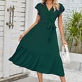 thumbnail image 4 of Puntoco Vestido De Manga Corta Con Cuello En V, Vestido De Gasa Con Mangas Voladoras Y Lunares Con Cuello En V De Encaje Para Mujer Verde M, 4 of 6