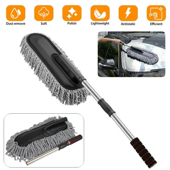 PVUEL Car Cleaning Wash Brush Dusting Tool,Telescoping Microfiber Wax Mop Duster,Gray