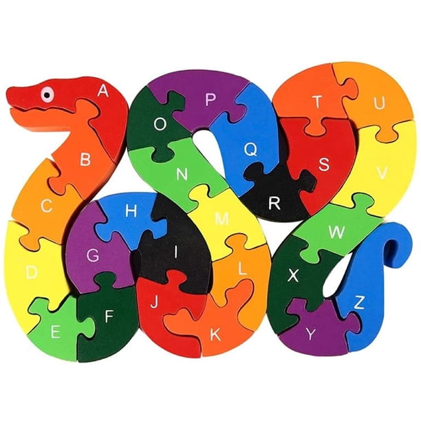 Rompecabezas del alfabeto Bloques de construcción Rompecabezas de madera de animales, Serpiente de madera Letras Números Bloques Juguetes para niños Juguetes - Serpiente WD.WDQZL Producto electrónico