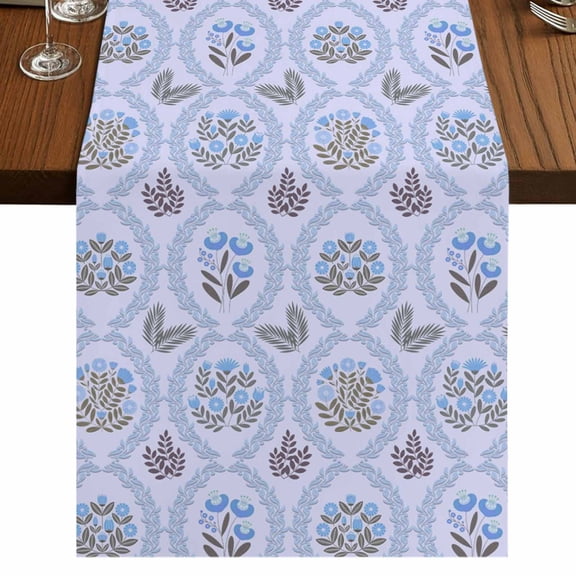 Table Runners 120 Inches Long Dress Scarves, Spring Floral Farmhouse Coffee/Dining/Kitchen Table Runner for Living Room, Retro Flowers Leaves Botanical Light Blue 13x120 Inch