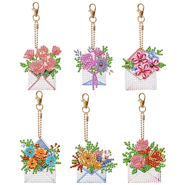 Llavero Con Diamante 6 Unidades Flores Barril Mandala Doble Cara