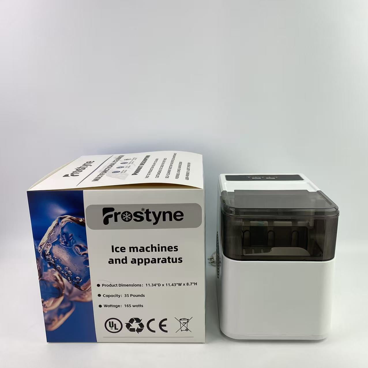 Frostyne Ice machines and apparatus,Countertop Ice Maker Machine with Handle, 26lbs Per Day, 9 Ice Cubes Ready in 6 Mins, Auto-Cleaning Portable Ice Maker with Basket and Scoop (White)
