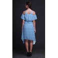 thumbnail image 3 of Bimba Blue Tie-Dye Printed Womens Ruffle Front Cold Shoulder Swing Shift Dress - X-Large, 3 of 6