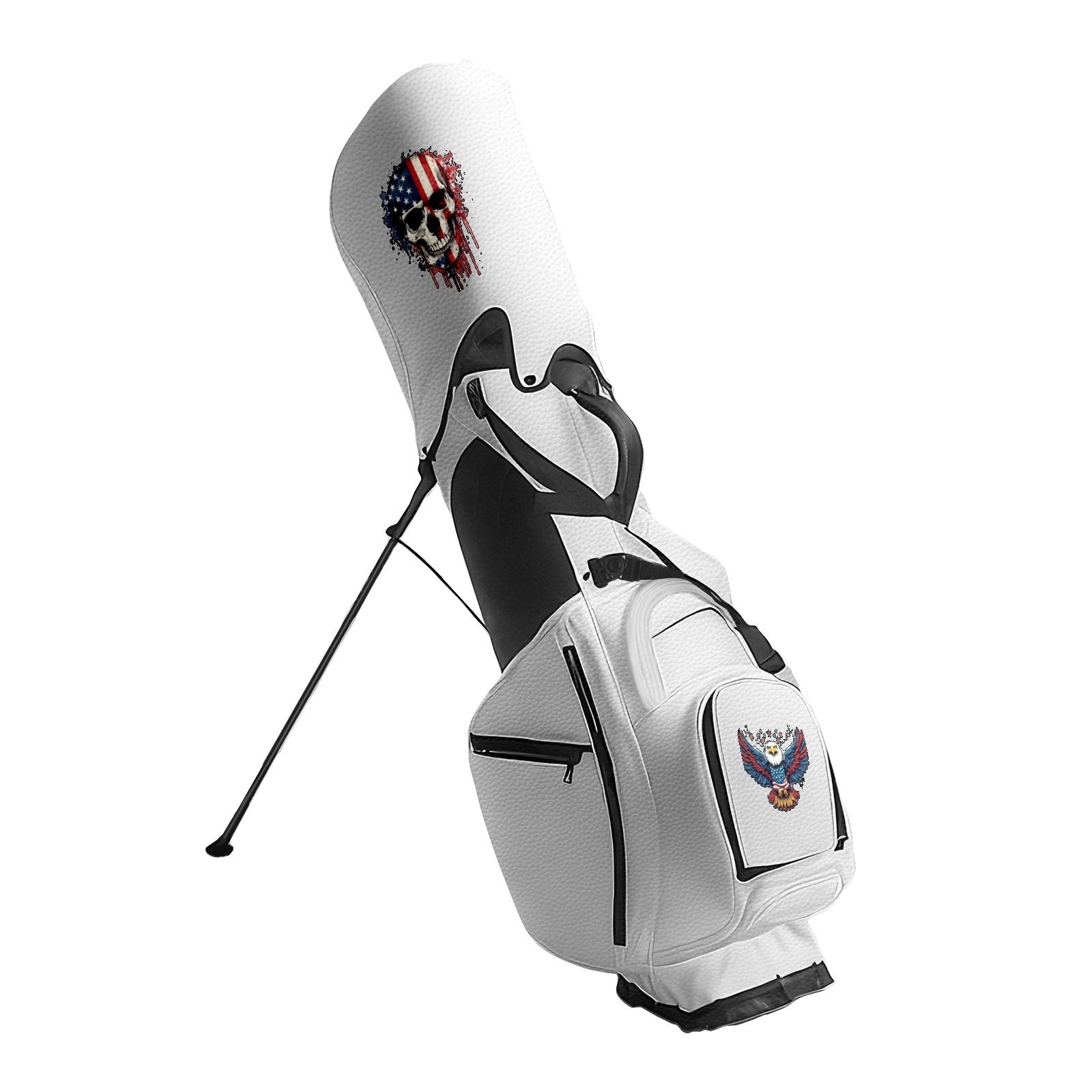 Black White Waterproof Durable Leather Golf Stand Bag 14 Ways Divider Large Capacity & Adjustable Shoulder Straps Golf Club Bag for Men and Women Red, White And Blue Heart And Star Pattern